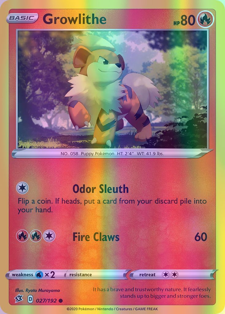 Growlithe - 027/192 (SWSH02) Common - Near Mint Reverse Holofoil