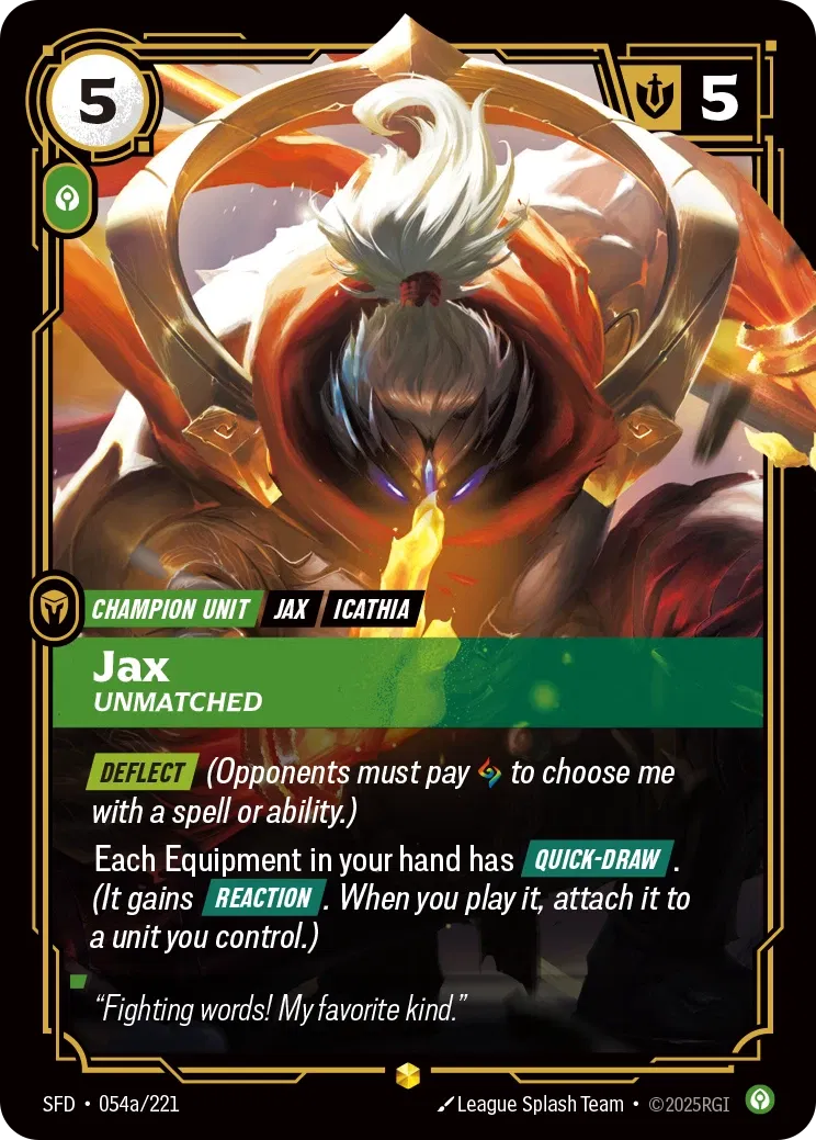Jax - Unmatched (Alternate Art) - 054a/221 (SFD) Showcase