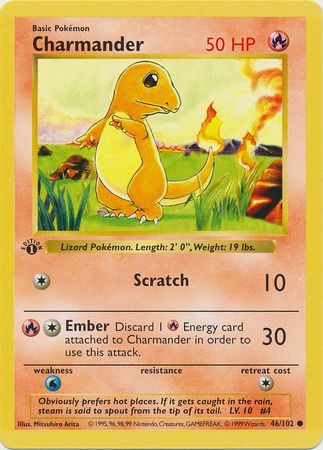 Charmander - 046/102 (BS) 1st Edition Common - Near Mint