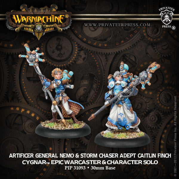 Warmachine: Cygnar - Artificer General Nemo & Storm Chaser Adept Caitlin Finch, Epic Warcaster & Character Solo (2 Metal)