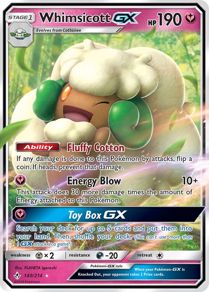 Whimsicott GX - 140/214 (SM10) Ultra Rare - Near Mint Holofoil