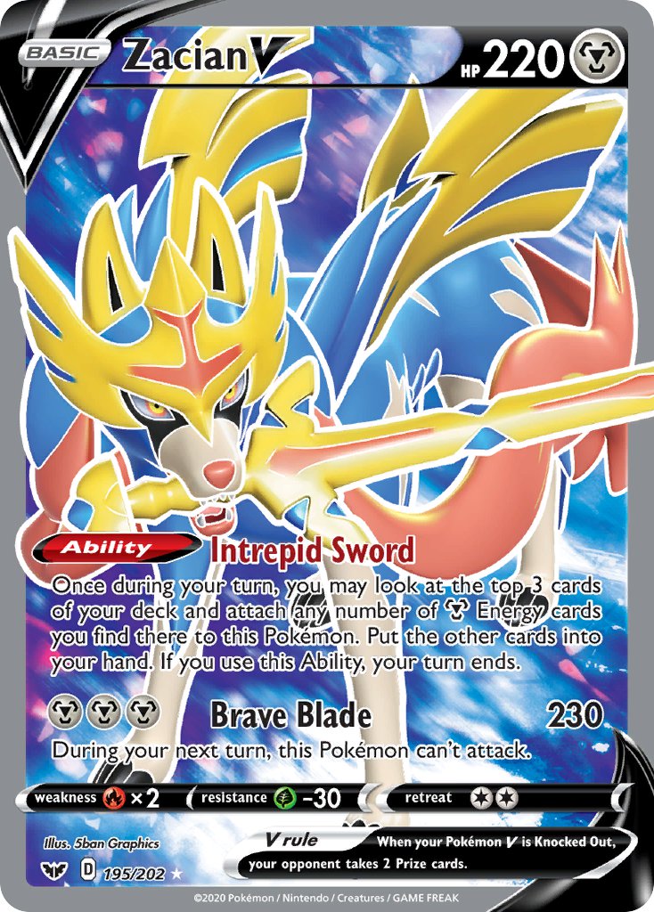 Zacian V (Full Art) - 195/202 (SWSH01) Ultra Rare - Near Mint Holofoil