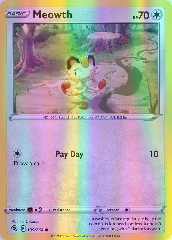 Meowth - 199/264 (SWSH08) Common - Near Mint Reverse Holofoil