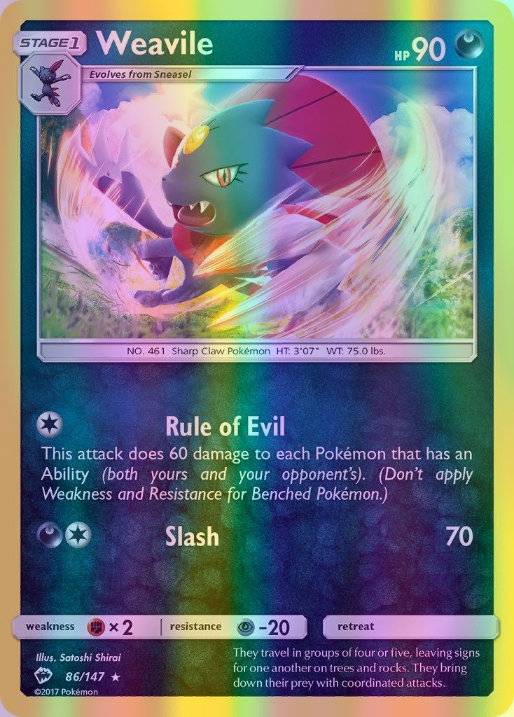 Weavile - 086/147 (SM:BUS) Rare - Near Mint Reverse Holofoil