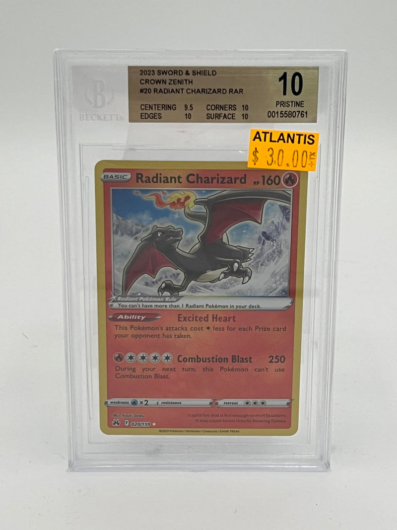 Radiant Charizard - 020/159 (CRZ) Radiant Rare -  Near Mint Holofoil (Graded - Beckett 10)