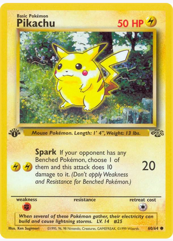 Pikachu - 60/64 (JU) Common - Damaged 1st Edition