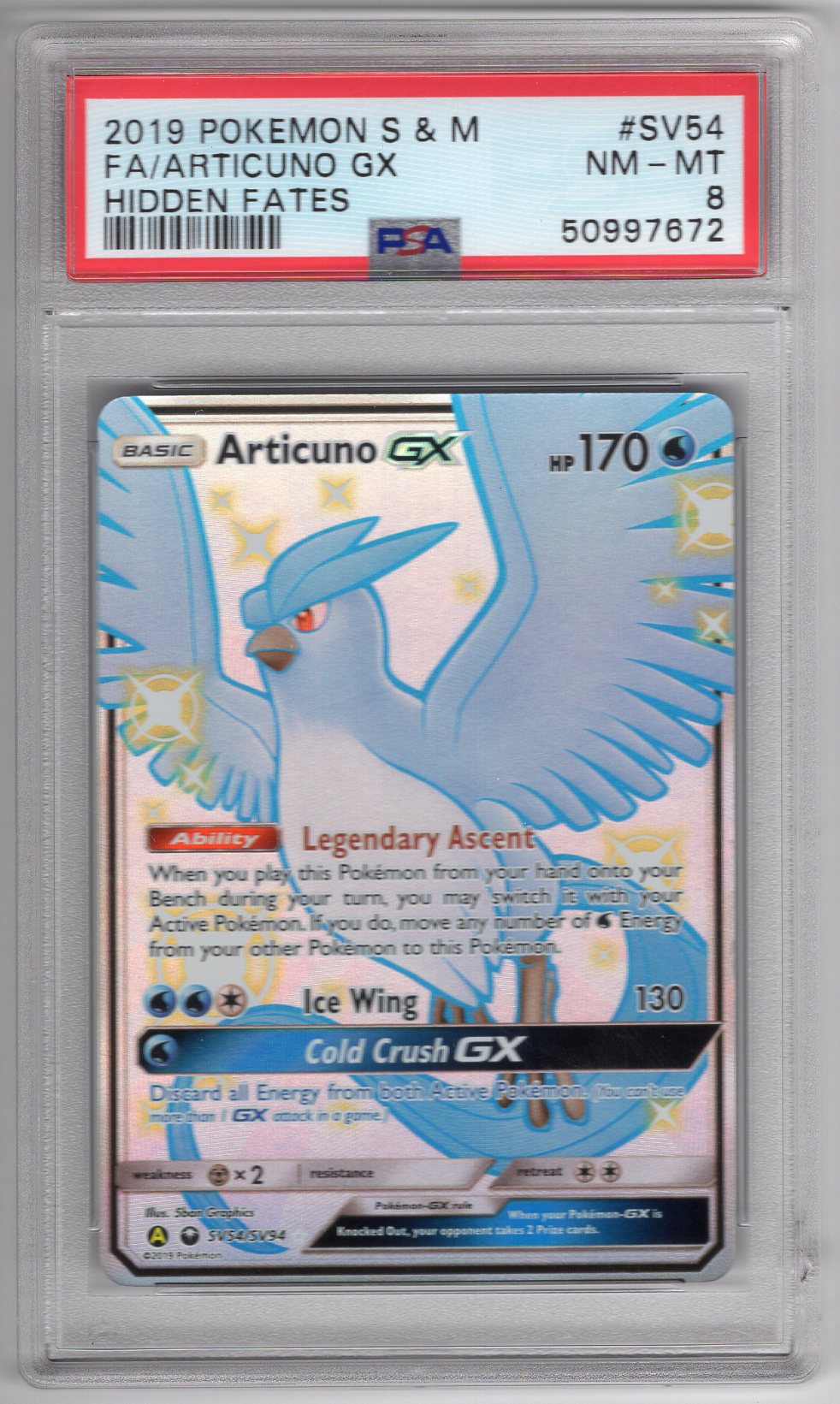 Articuno GX - SV54/SV94 (HIF:SV) Shiny Holo Rare - (Graded -  PSA 8)