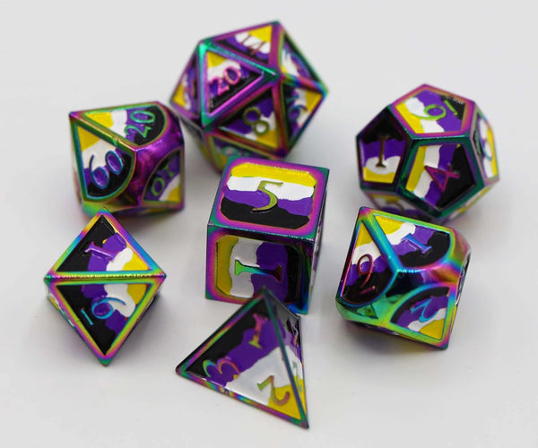 Non Binary Pride Flag RPG Metal Dice Set