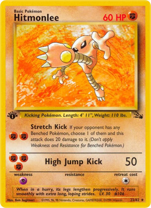 Hitmonlee  - 22/62 (FO) Rare - Light Play 1st Edition