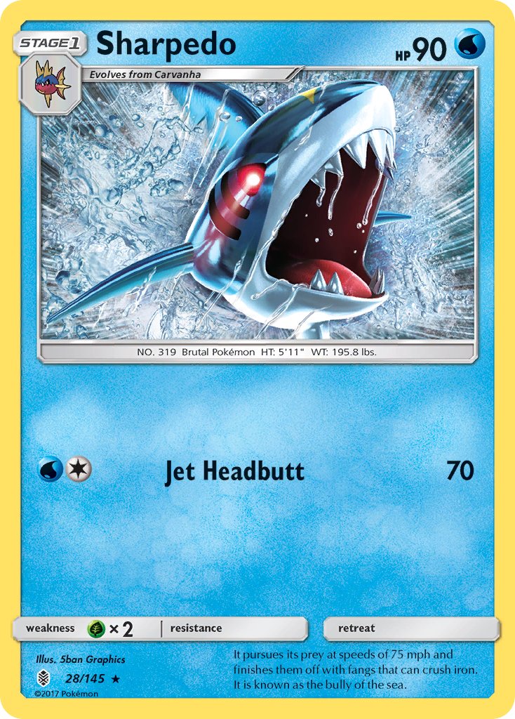 Sharpedo - 028/145 (SM:GRI) Rare - Near Mint