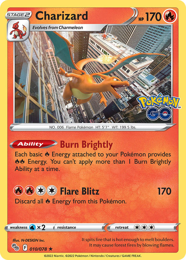 Charizard - 010/078 (PGO) Holo Rare - Near Mint Holofoil