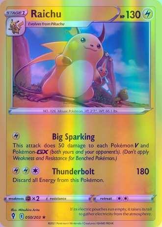 Raichu - 050/203 (SWSH07) Holo Rare - Near Mint Reverse Holofoil