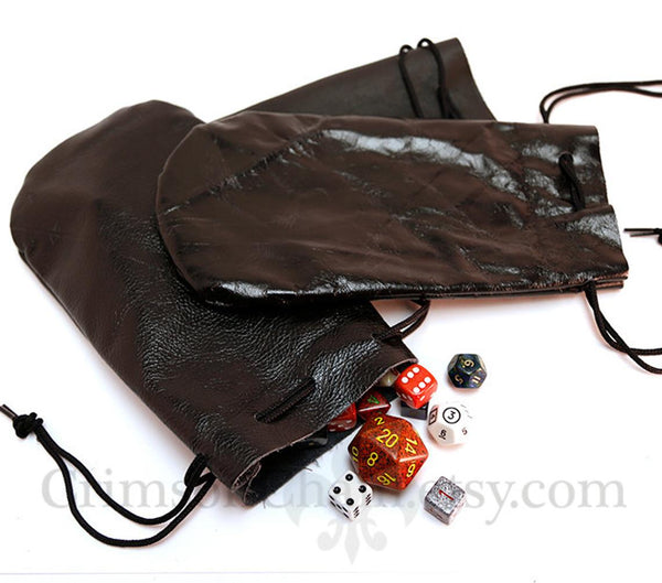Crimson Chain: Leather Dice Bag - Large