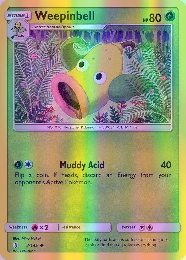 Weepinbell - 002/145 (SM:GRI) Uncommon - Near Mint Reverse Holofoil