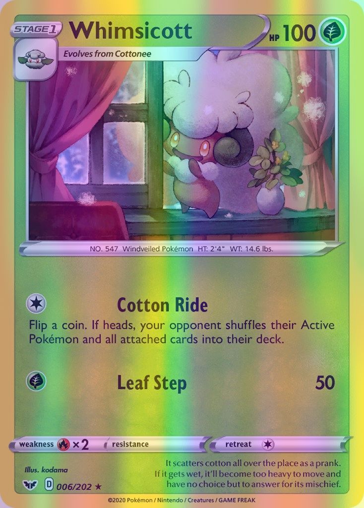 Whimsicott - 006/202 (SWSH01) Rare - Near Mint Reverse Holofoil