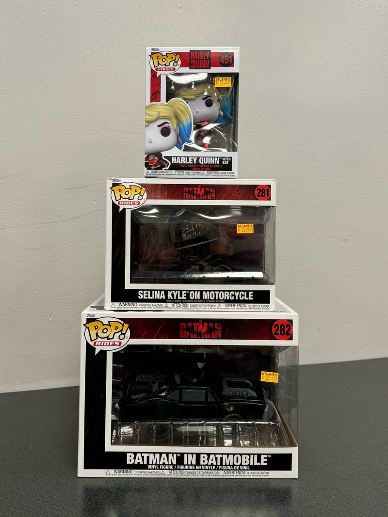 Helene Charity Raffle: Batman POP Figure Bundle - Batman, Batmobile, Catwoman, Harley Quinn ($77 Value)