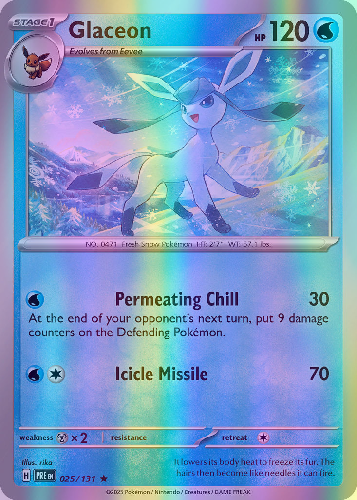 Glaceon - 025/131 (PRE) Rare - Near Mint Reverse Holofoil