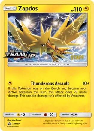 Zapdos (Prerelease) [Staff] - SM159 (SM:PR) Promo - Near Mint Holofoil