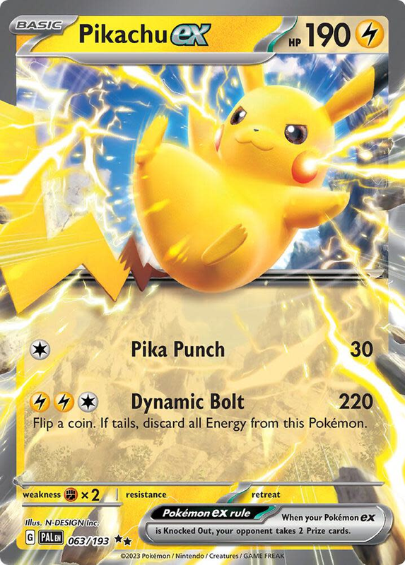 Pikachu ex - 063/193 (PAL) Double Rare - Light Play Holofoil