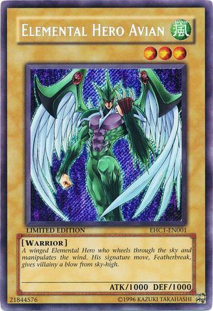 Elemental HERO Avian (EHC1-EN001) Secret Rare Limited Edition Damaged