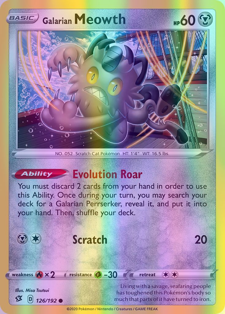 Galarian Meowth - 126/192 (SWSH02) Common - Near Mint Reverse Holofoil