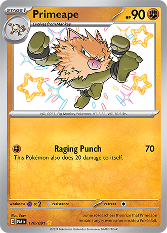 Primeape - 170/091 (PAF) Secret Rare - Near Mint Holofoil