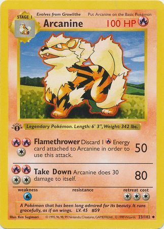 Arcanine - 023/102 (BS) 1st Edition Uncommon - Near Mint