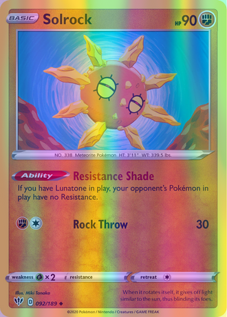 Solrock - 092/189 (SWSH03) Uncommon - Near Mint Reverse Holofoil