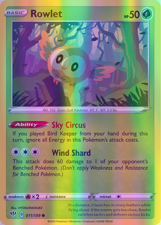 Rowlet - 011/189 (SWSH03) Common - Near Mint Reverse Holofoil