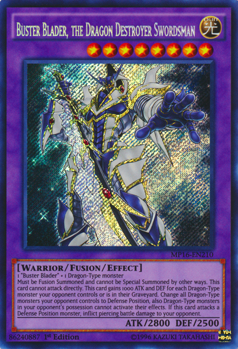 Buster Blader, the Dragon Destroyer Swordsman (MP16-EN210) Secret Rare - Light Play 1st Edition