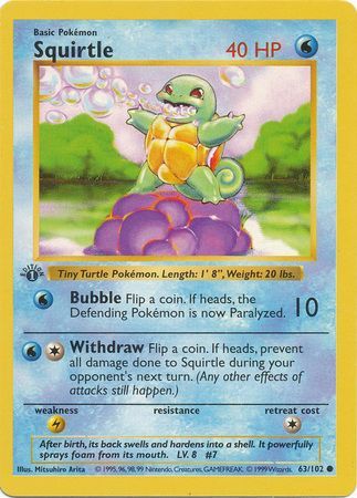 Squirtle - 063/102 (BS) 1st Edition Common - Near Mint