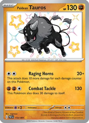 Paldean Tauros - 172/091 (PAF) Shiny Rare - Near Mint Holofoil