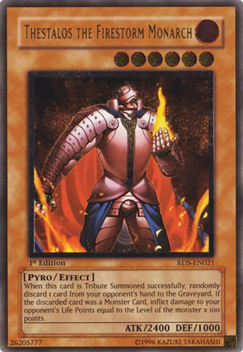 Thestalos the Firestorm Monarch (RA03-EN143) Ultimate Rare - Damaged 1st Edition