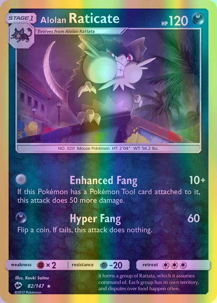 Alolan Raticate - 082/147 (SM:BUS) Rare - Near Mint Reverse Holofoil