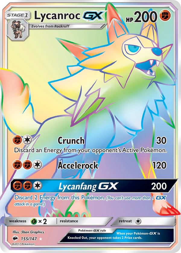 Lycanroc GX (Secret) - 155/147 (SM:BUS) Secret Rare - Near Mint Holofoil