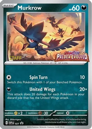 Murkrow [Staff] - 21 (SVP) Promo - Near Mint Holofoil [Not Available for Sale Til 2026]