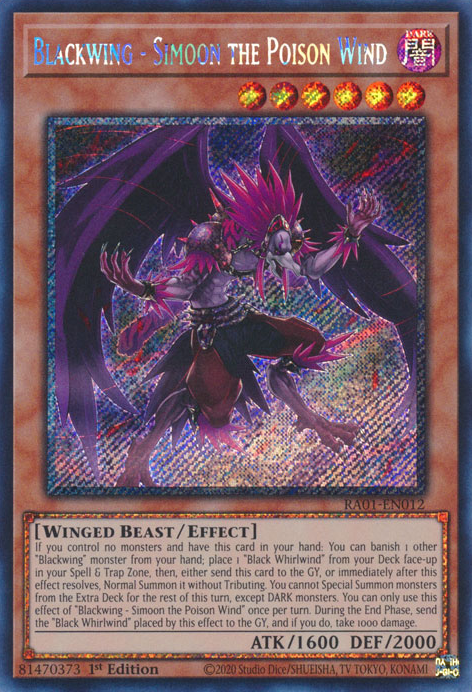 Blackwing - Simoon the Poison Wind (RA01-EN012) Platinum Secret Rare - Near Mint 1st Edition