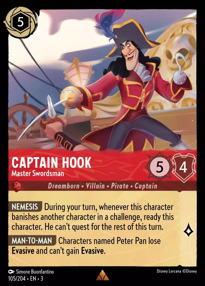 Captain Hook - Master Swordsman (Into the Inklands 105/204) Rare - Near Mint