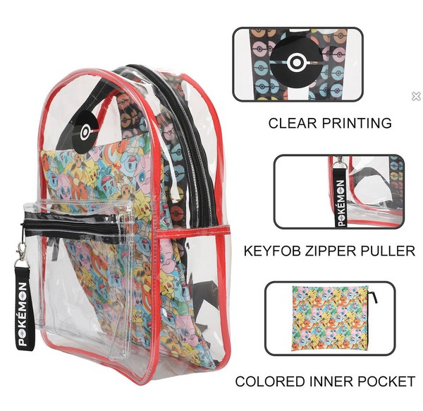 Bioworld Pokemon Clear Backpack with Utility Pocket