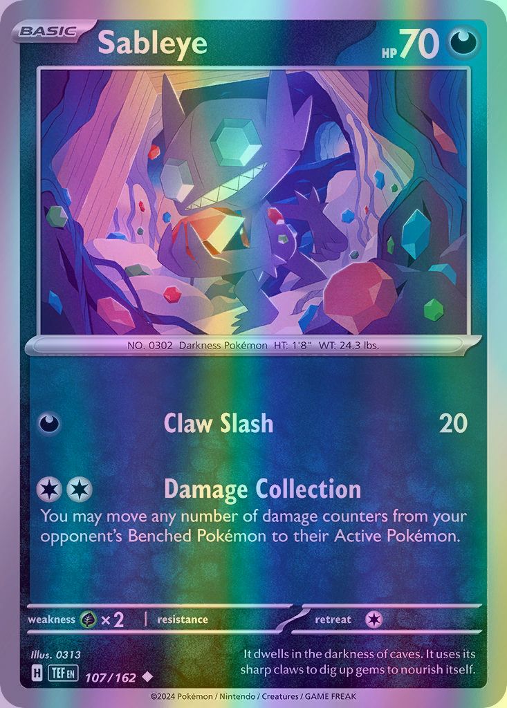 Sableye - 107/162 (TEF) Uncommon - Near Mint Reverse Holofoil