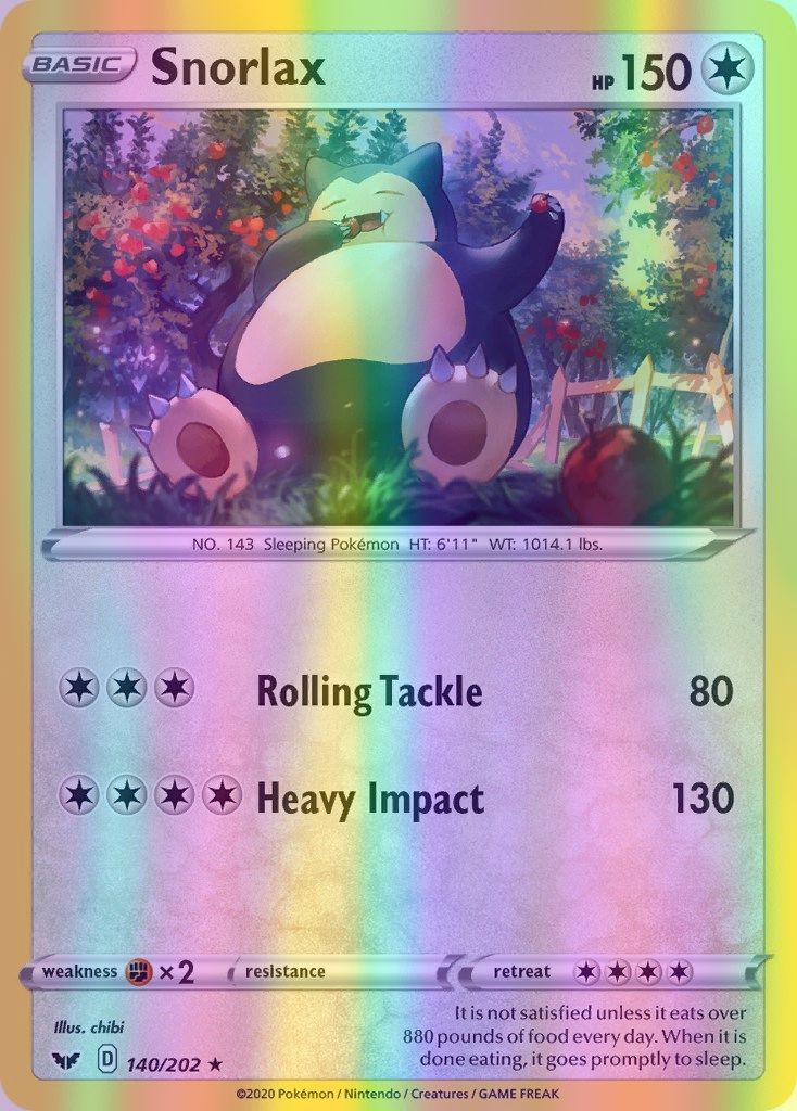 Snorlax - 140/202 (SWSH01) Rare - Near Mint Reverse Holofoil