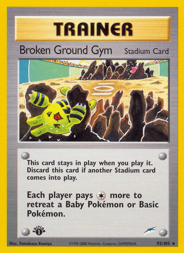 Broken Ground Gym - 92/105 (N4) Rare Light Play - 1st Edition