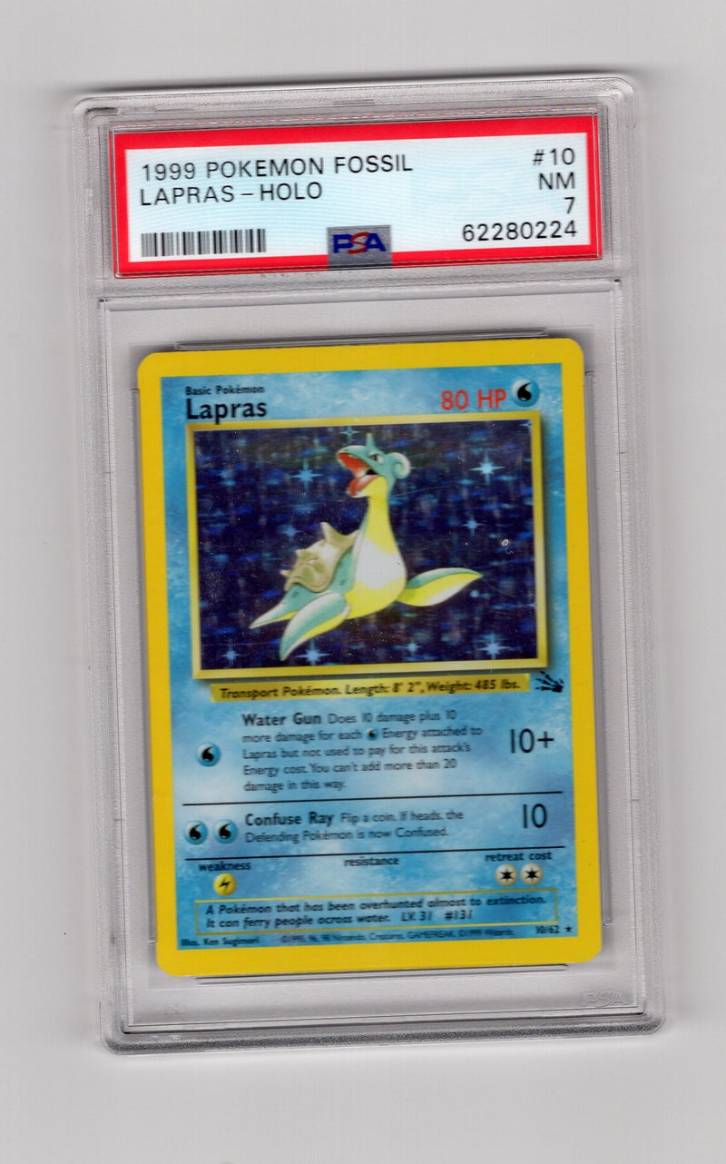 Lapras -10/62 (FO) Holo Rare - Unlimited Light Play Holofoil (Graded - PSA 7)