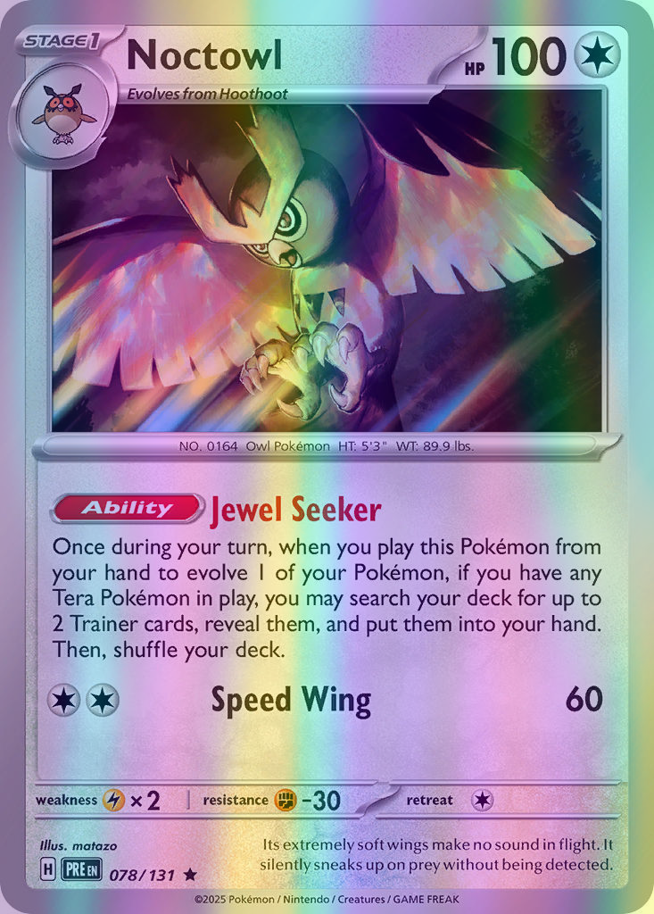 Noctowl - 078/131 (PRE) Rare - Near Mint Reverse Holofoil