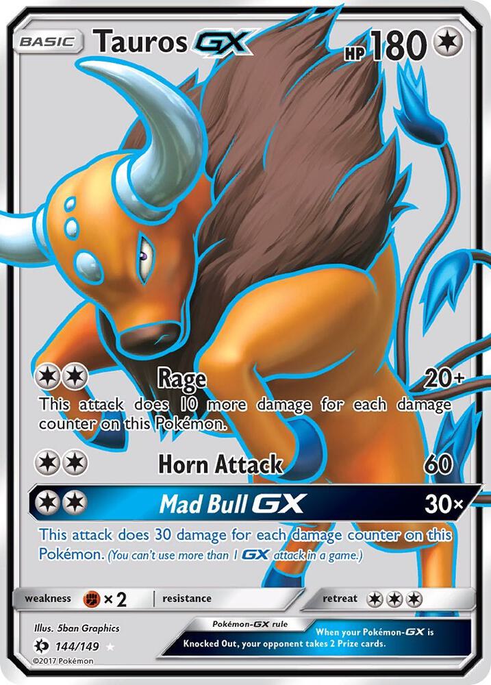Tauros GX (Full Art) - 144/149 (SM01) Ultra Rare - Heavy Play Holofoil