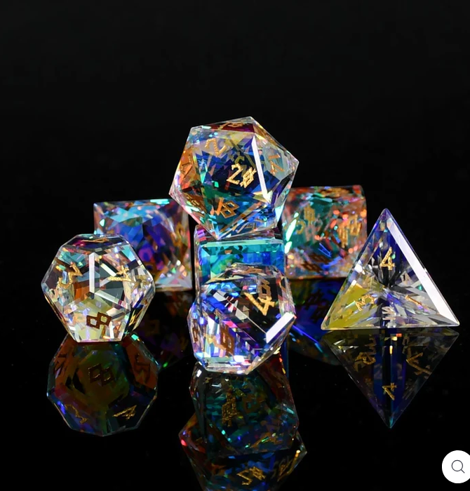 Diamond Prism Baguette Cut Glass Dice Set