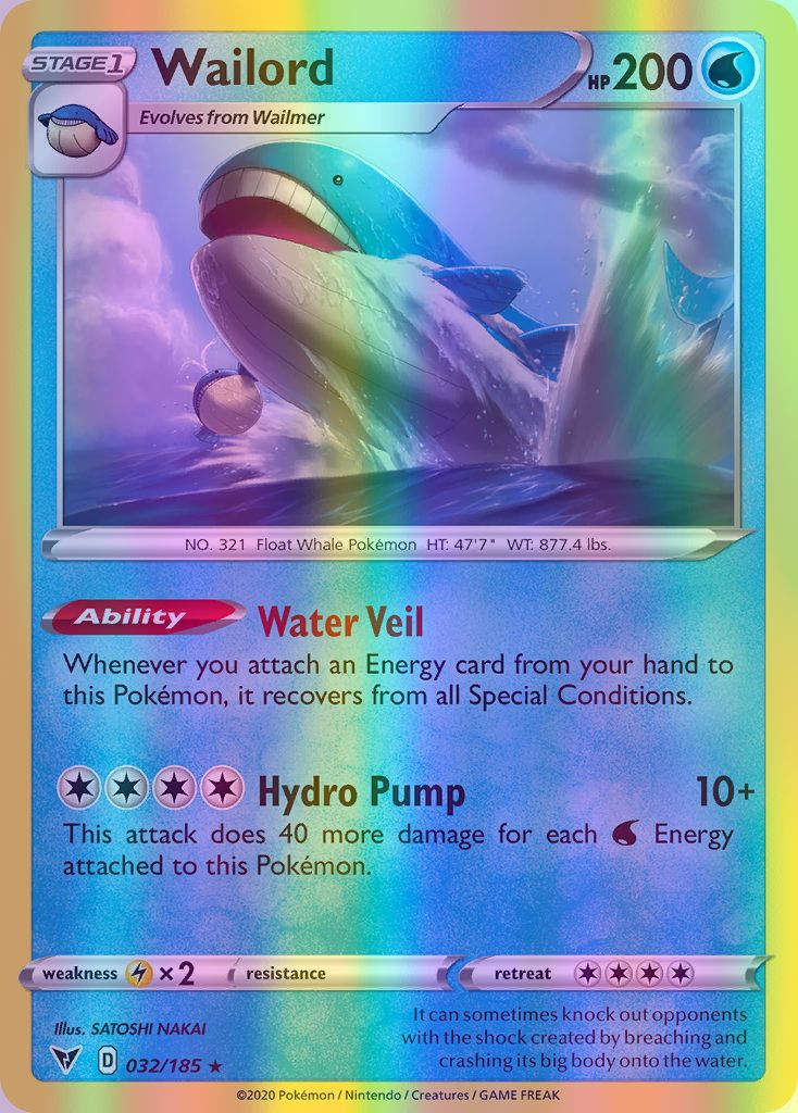 Wailord - 032/185 (SWSH04) Holo Rare - Near Mint Reverse Holofoil