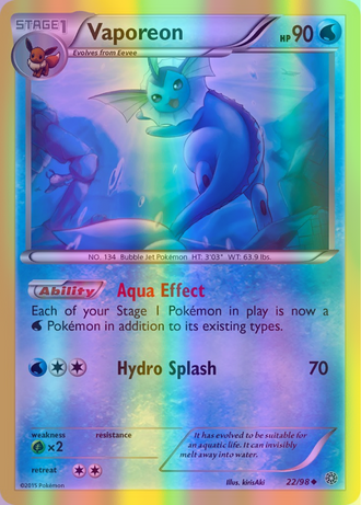 Vaporeon - 022/098 (AOR) Uncommon - Near Mint Reverse Holofoil