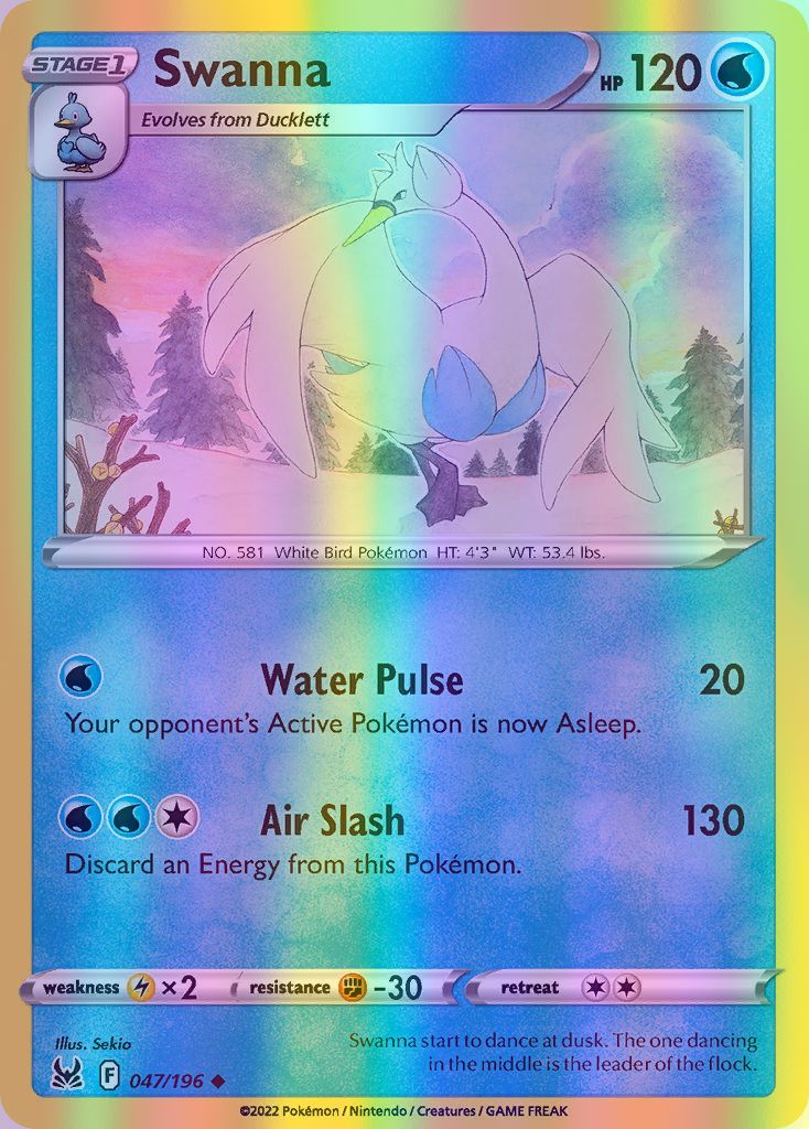 Swanna - 047/196 (SWSH11) Uncommon - Near Mint Reverse Holofoil