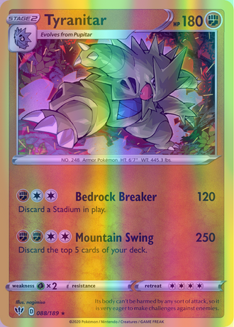 Tyranitar - 088/189 (SWSH03) Holo Rare - Near Mint Reverse Holofoil